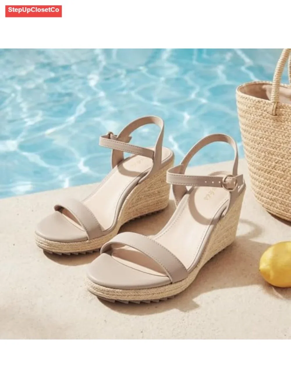 Platform Wedge Sandals with Ankle Strap - Lightweight EVA Wedge, Open Toe,